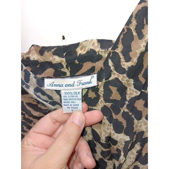 Vintage Anna And  Frank Leopard Print Classy Blouse Large Brown Black 100% Silk - Picture 3 of 4
